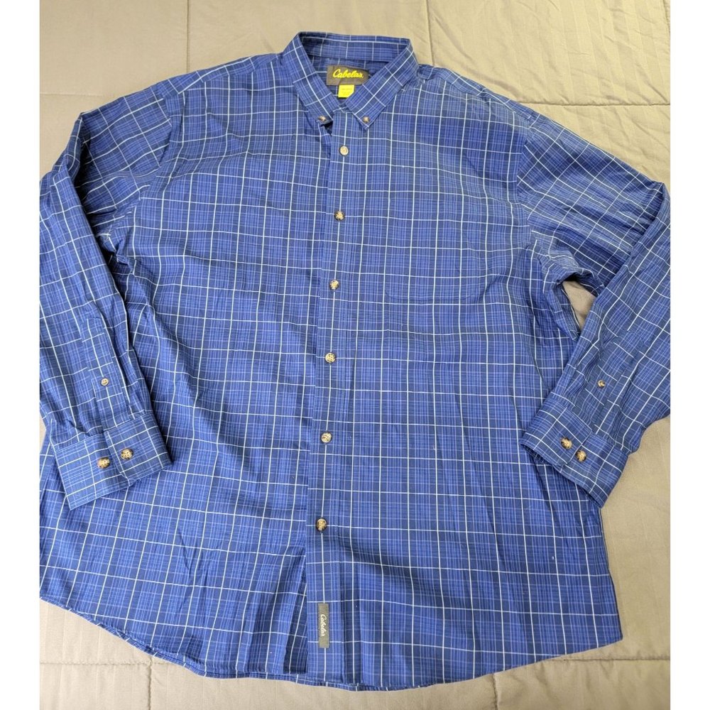 Cabelas Series Button Down Plaid Blue Long Sleeve 2XL Shirt
